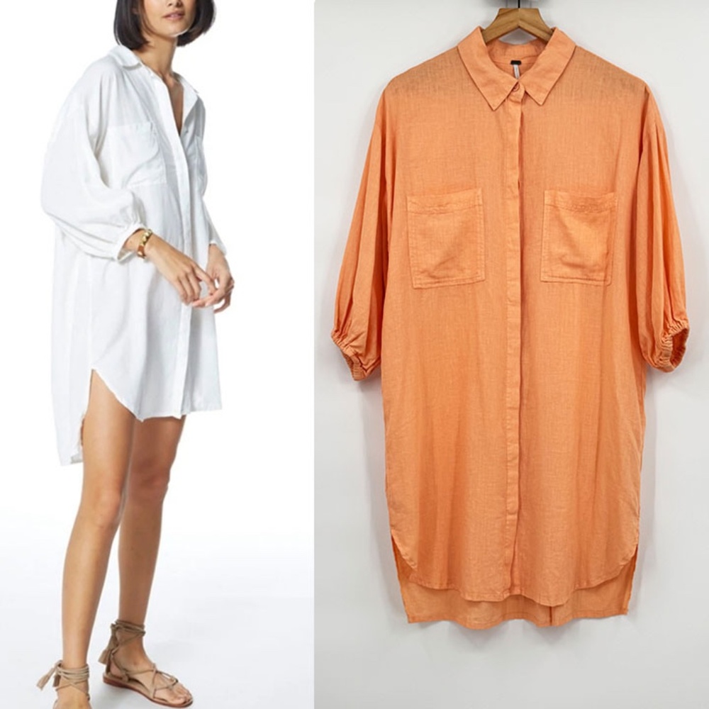 Young Broke & Fabulous Sand Dollar Linen Shirt Dress/Cover-up